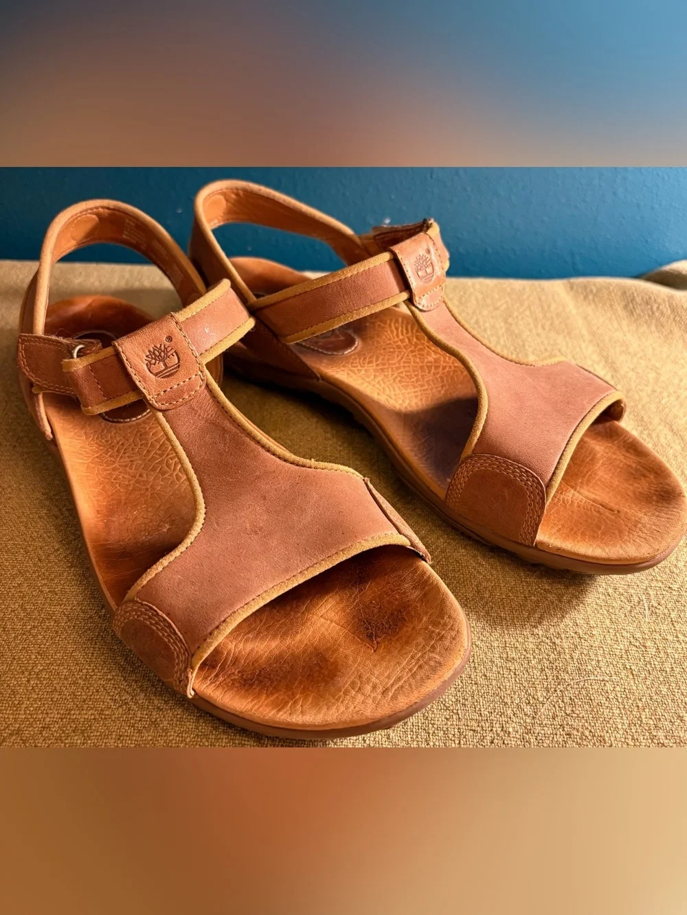Timberland Cognac Smart Comfort Slingback Leather Sandal w Loop/Velcro Closure 9